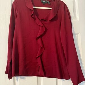 Theory maroon long sleeve blouse, size S